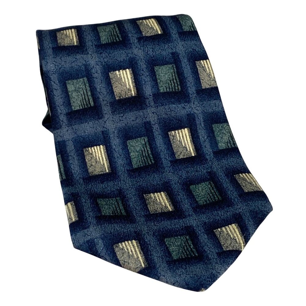 Gloria Vanderbilt Rare Vintage 1980's Blue Geometric Silk USA Made Mens Neck Tie